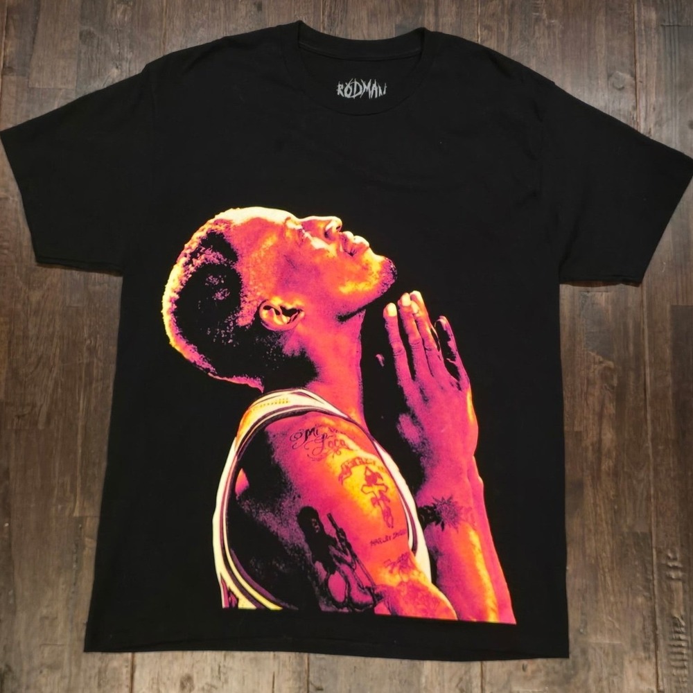 Rodman Apparel Dennis Rodman T-Shirt Mens Large Black Basketball Prayer Tee